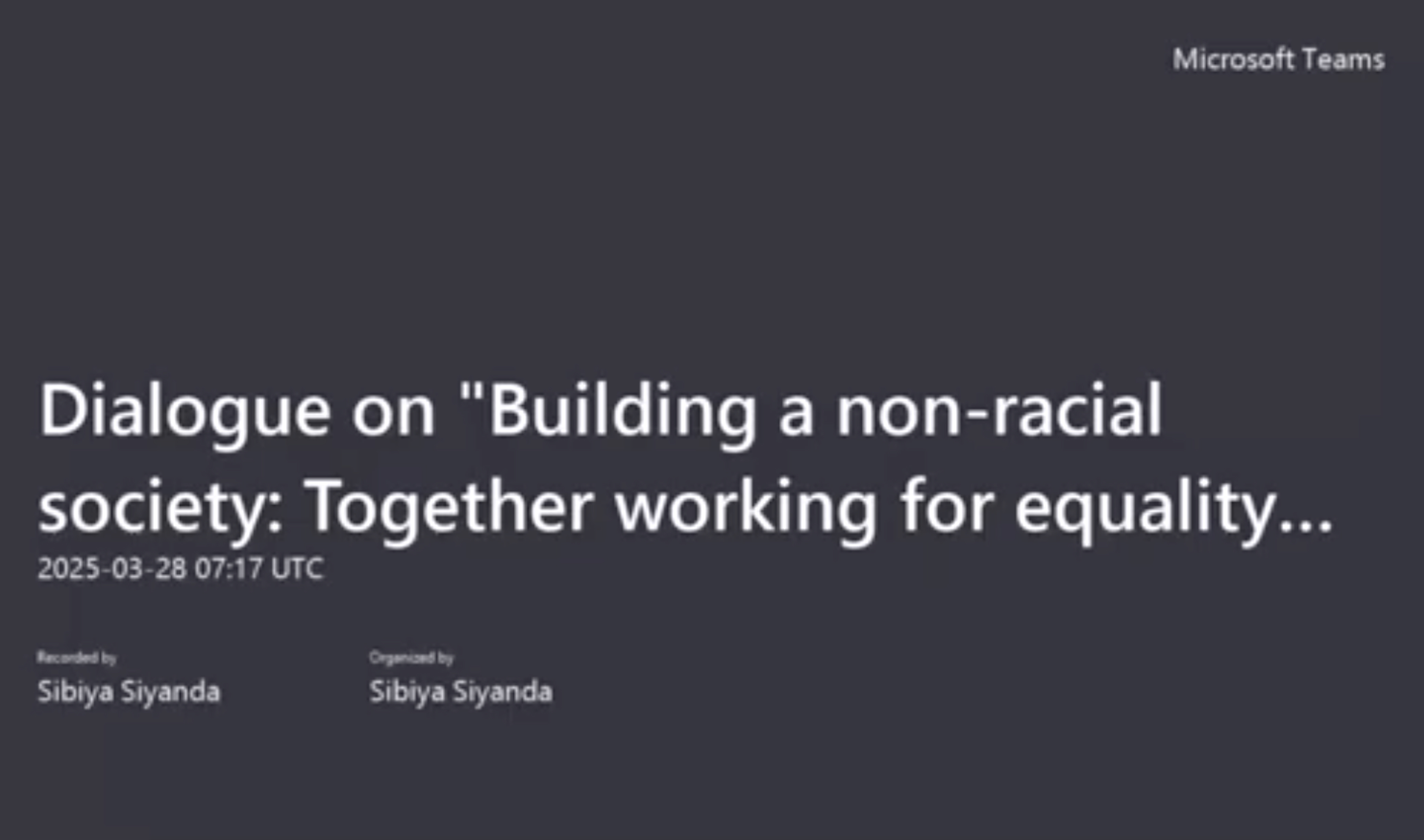 Dialogue on _Building a non-racial society, 28 Mar 2025