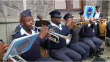 Major Ndlovu explains the role of the South African Navy band at the Opening of Parliament