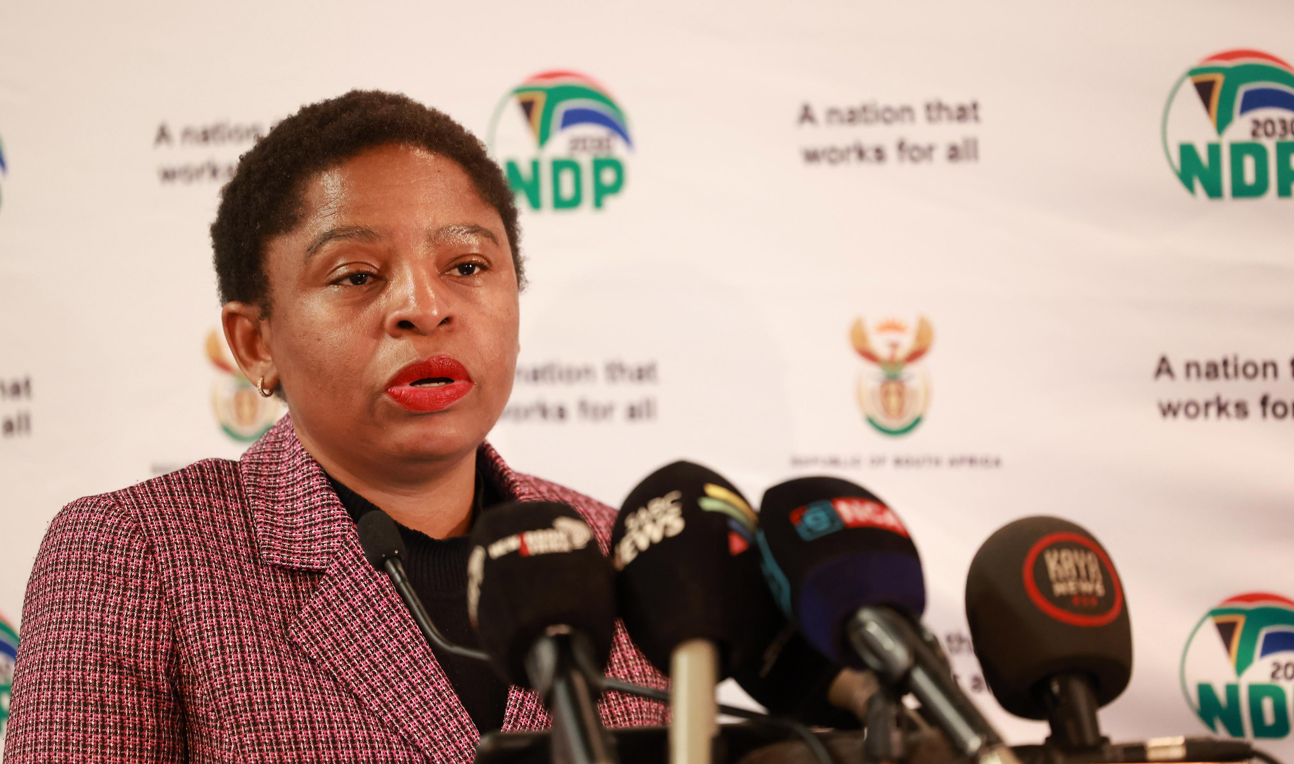 Minister in the Presidency Khumbudzo Ntshavheni briefs the media on the outcomes of Cabinet Meeting