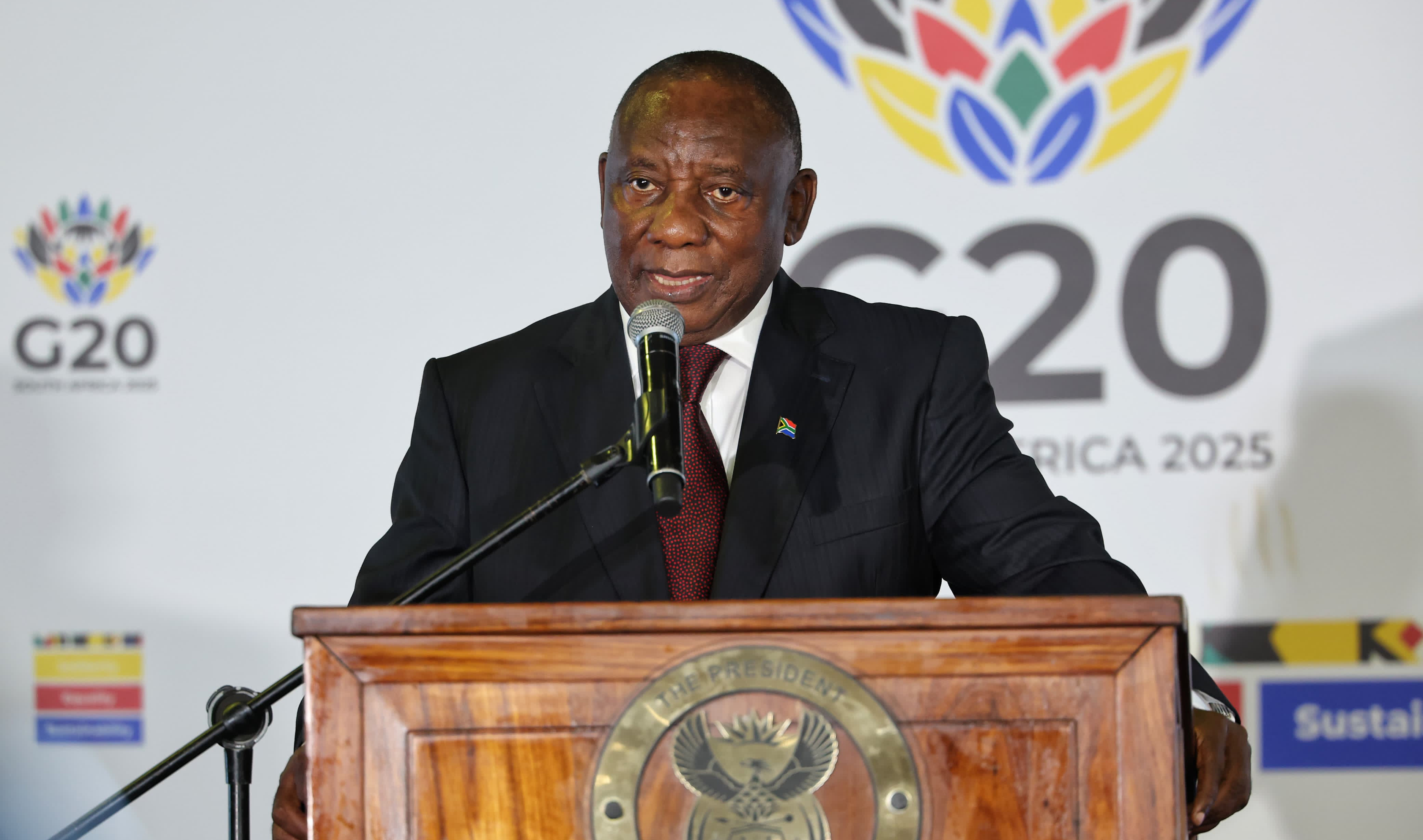 President Ramaphosa addresses the Media after Group of 20 (G20) Foreign Ministers Meeting