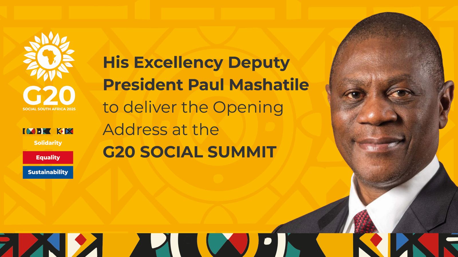 H.E Deputy President Paul Mashatile delivers the Opening Address at the G20 SOCIAL SUMMIT