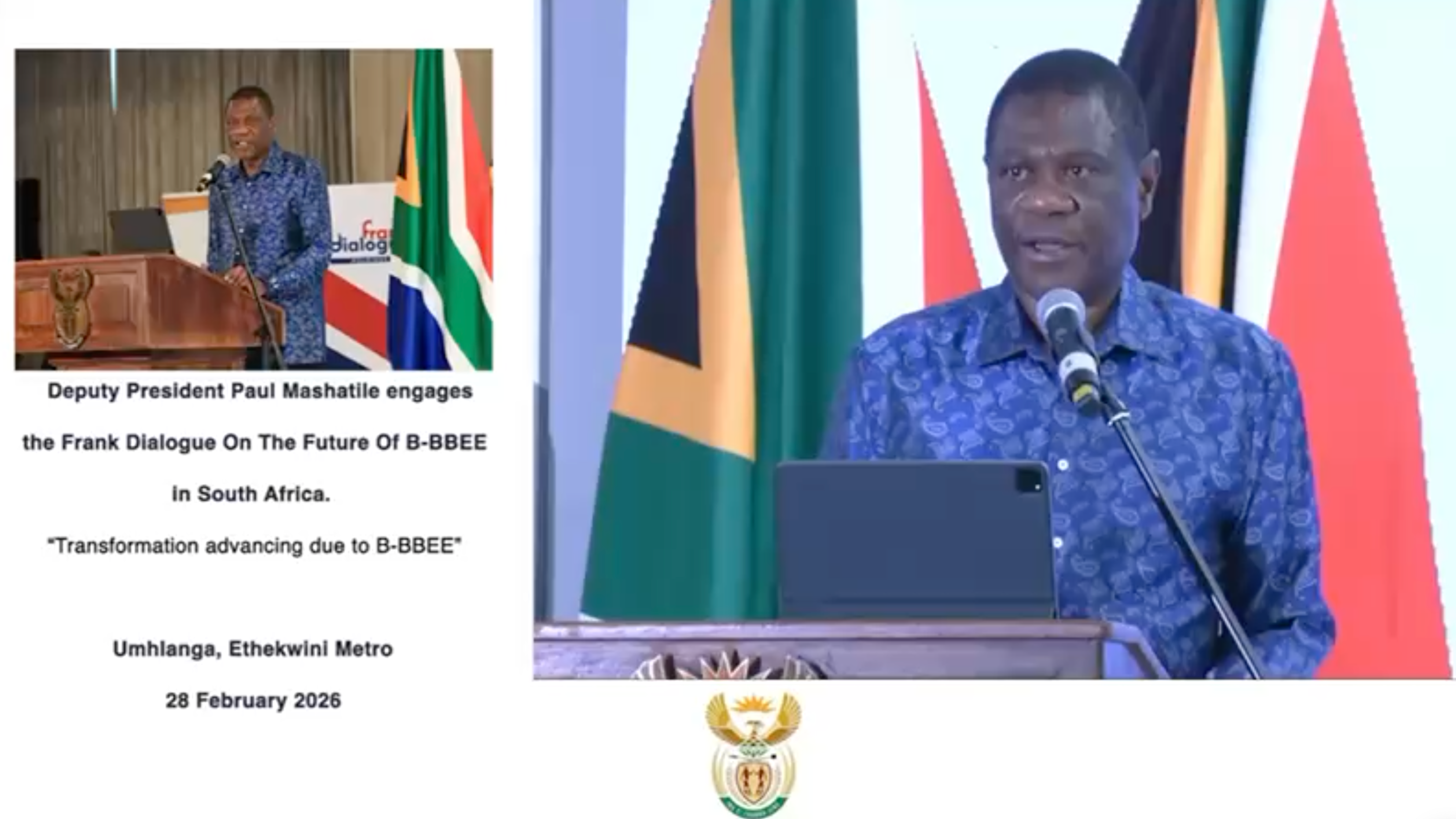 Deputy President Mashatile engages the Frank Dialogue on The Future of B-BBEE in South Africa